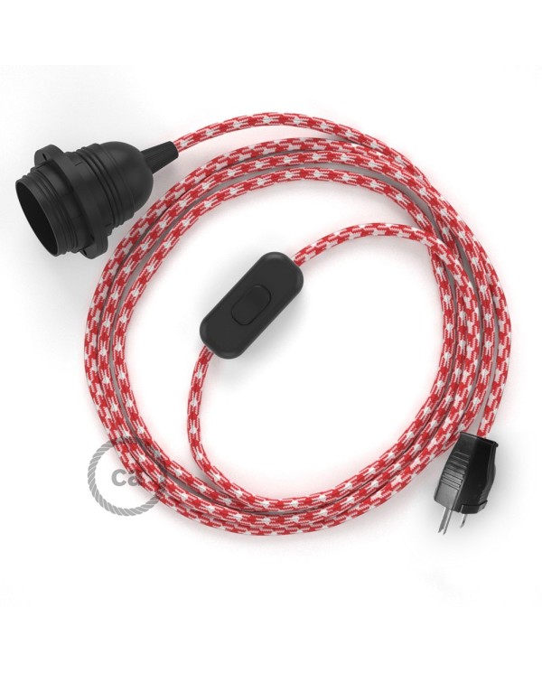 Plug-in Pendant with inline switch | RP09 Red & White Houndstooth