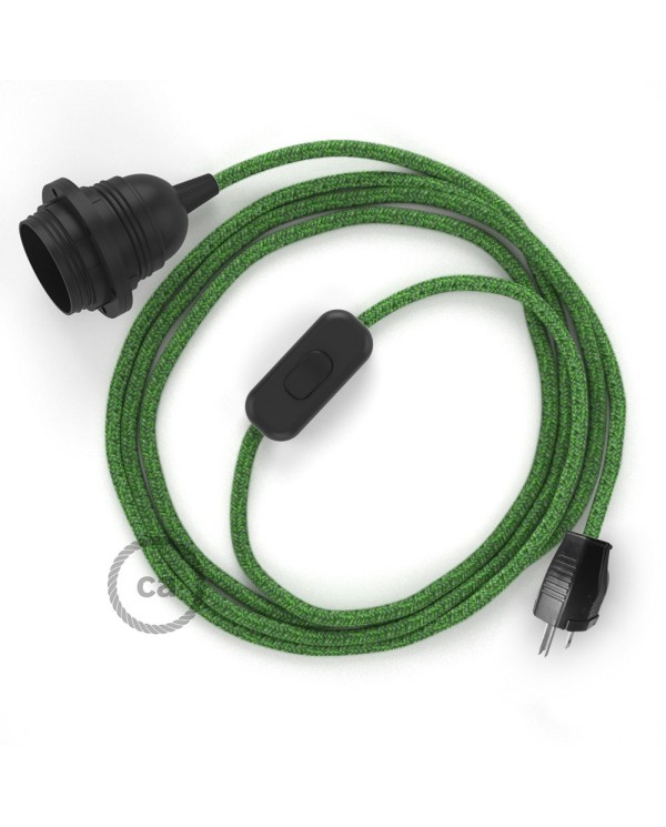 Plug-in Pendant with inline switch | RX08 Green Cotton Tweed