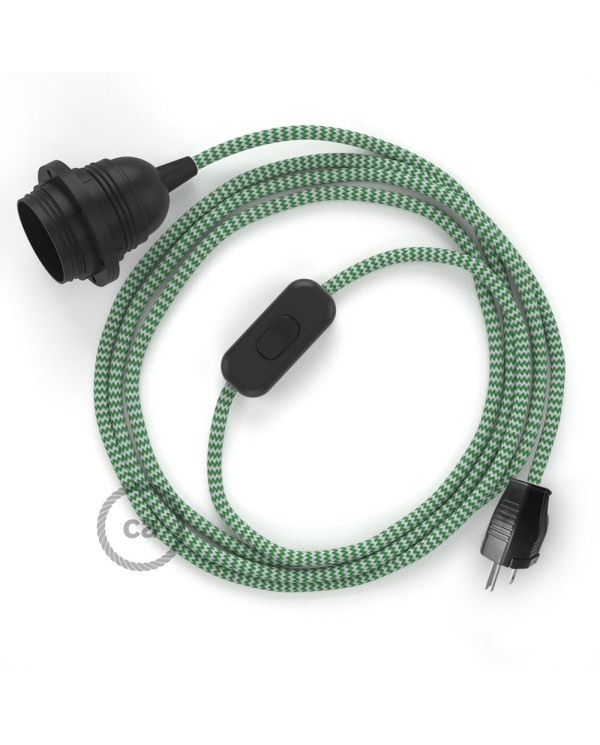 Plug-in Pendant with inline switch | RZ06 Green & White Chevron