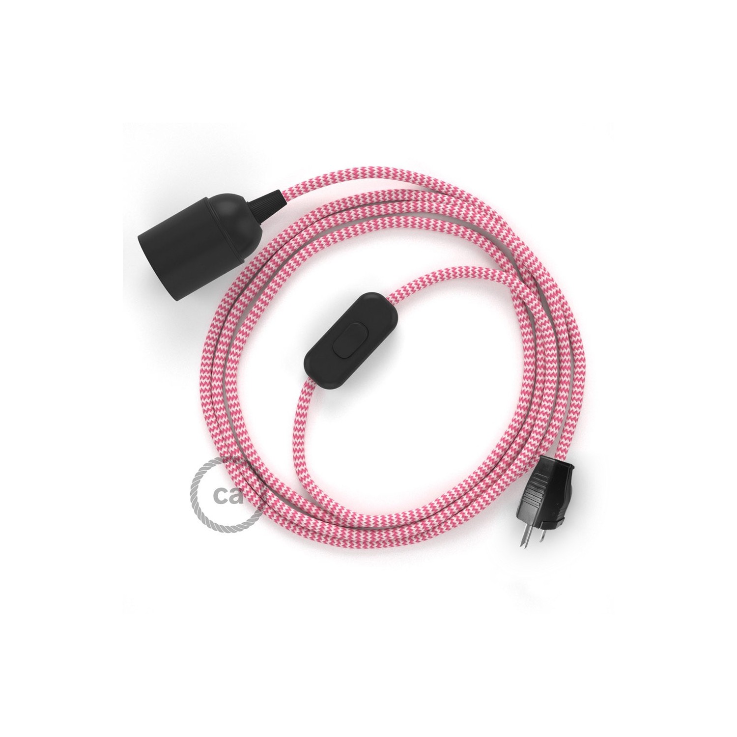 Plug-in Pendant with inline switch | RZ08 Fuchsia & White Chevron