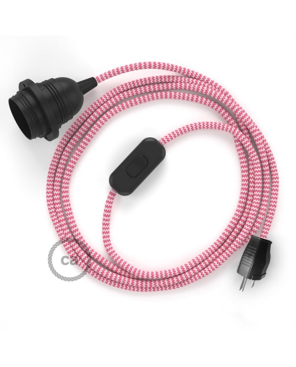 Plug-in Pendant with inline switch | RZ08 Fuchsia & White Chevron