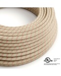 Natural & Pink Linen Stripe covered Round electric cable - RD51