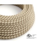 Natural & Brown Linen Stripe covered Round electric cable - RD53