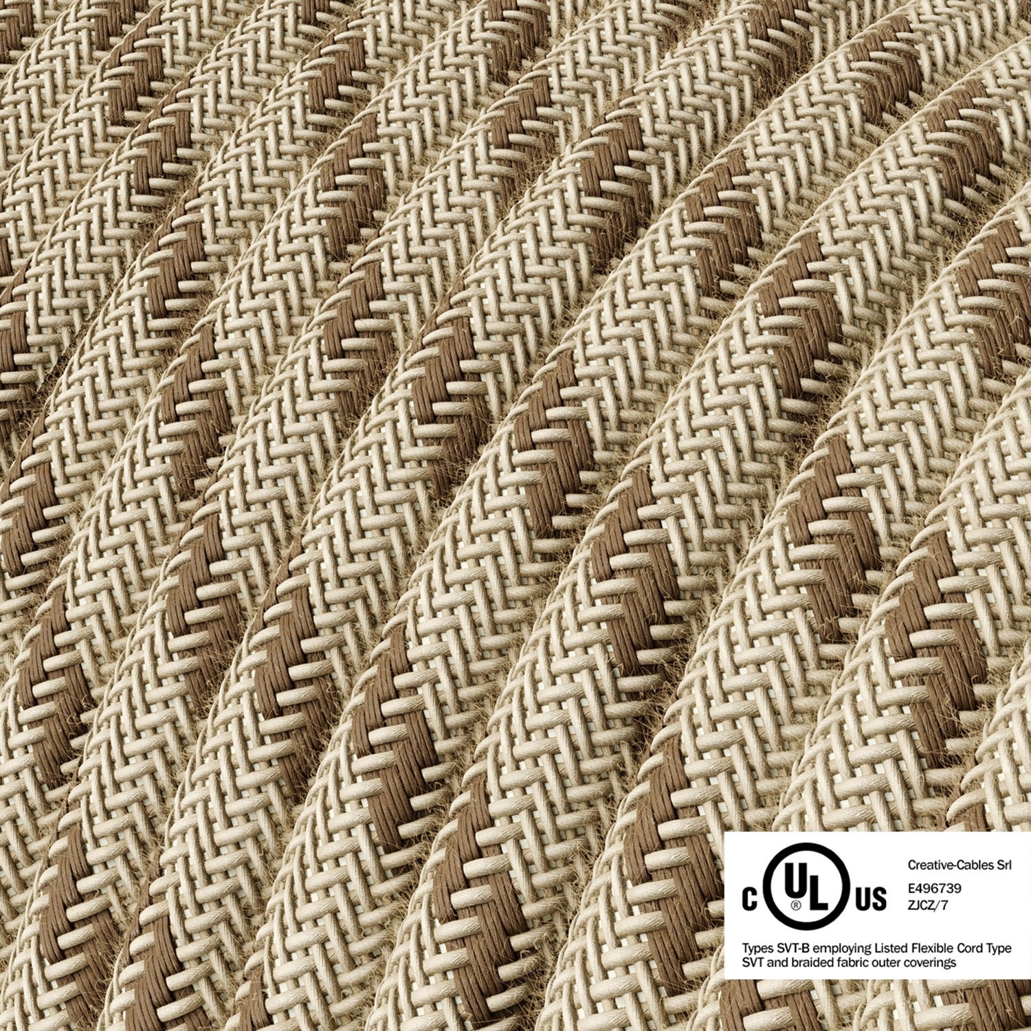 Natural & Brown Linen Stripe covered Round electric cable - RD53