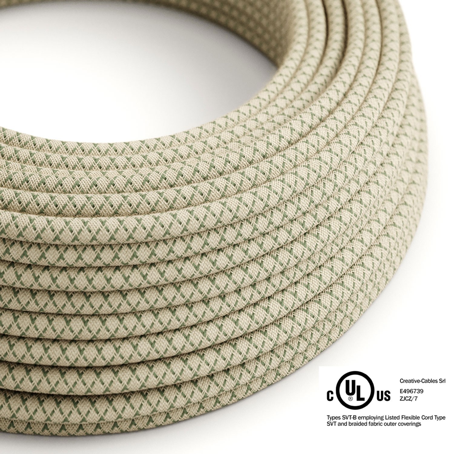 Natural & Thyme Green Linen CrissCross covered Round electric cable - RD62