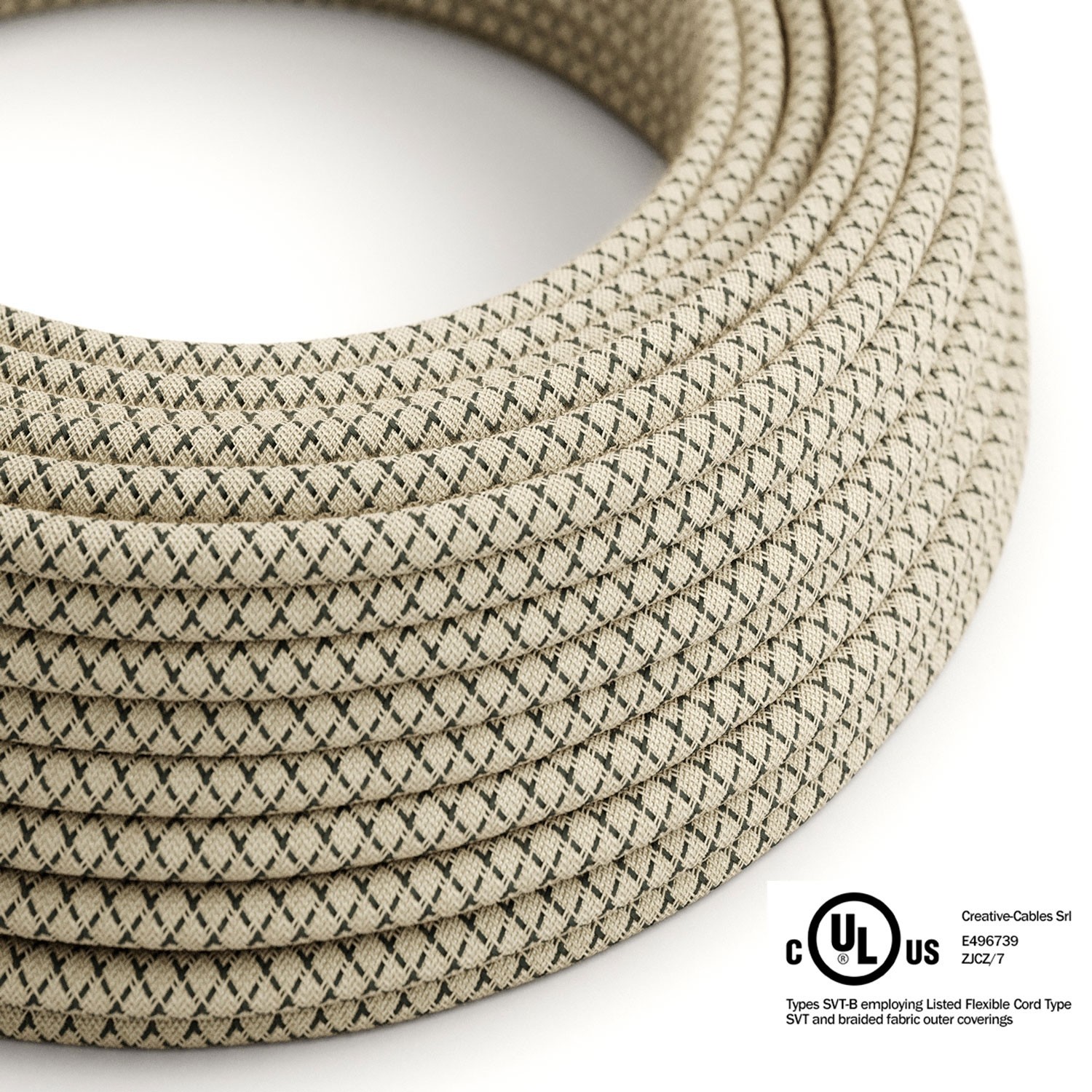 Natural & Charcoal Linen CrissCross covered Round electric cable - RD64