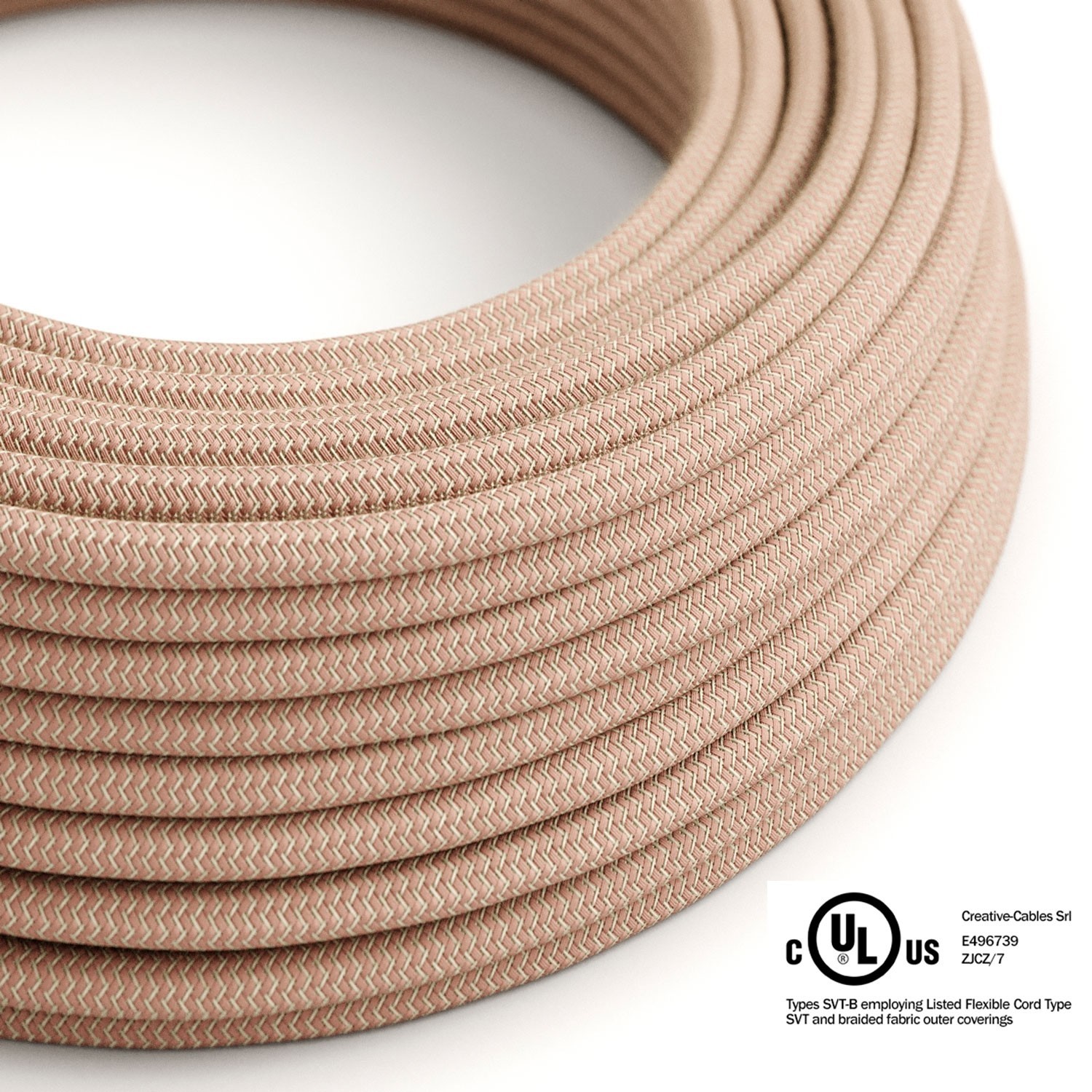 Natural & Pink Linen Chevron covered Round electric cable - RD71