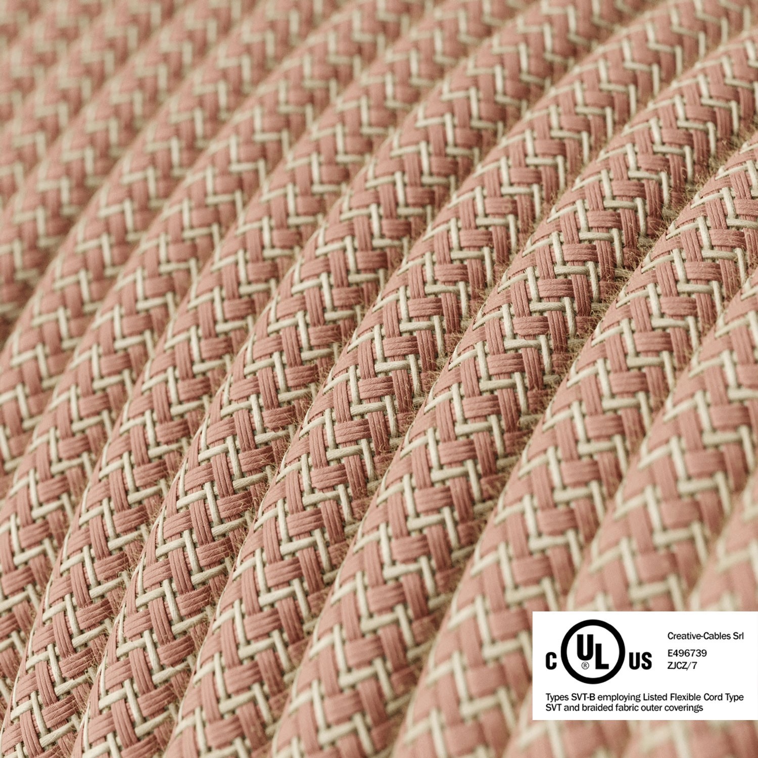 Natural & Pink Linen Chevron covered Round electric cable - RD71