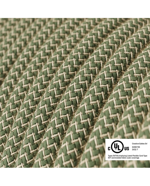 Natural & Thyme Green Linen Chevron covered Round electric cable - RD72