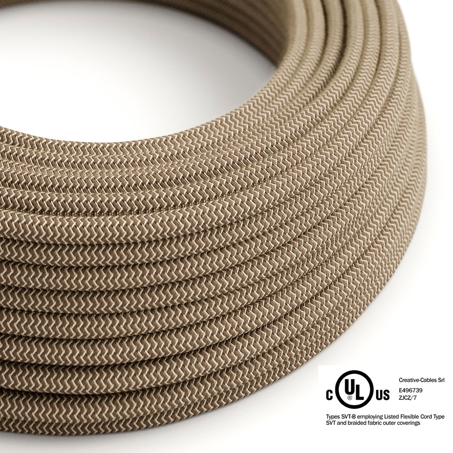 Natural & Brown Linen Chevron  covered Round electric cable - RD73