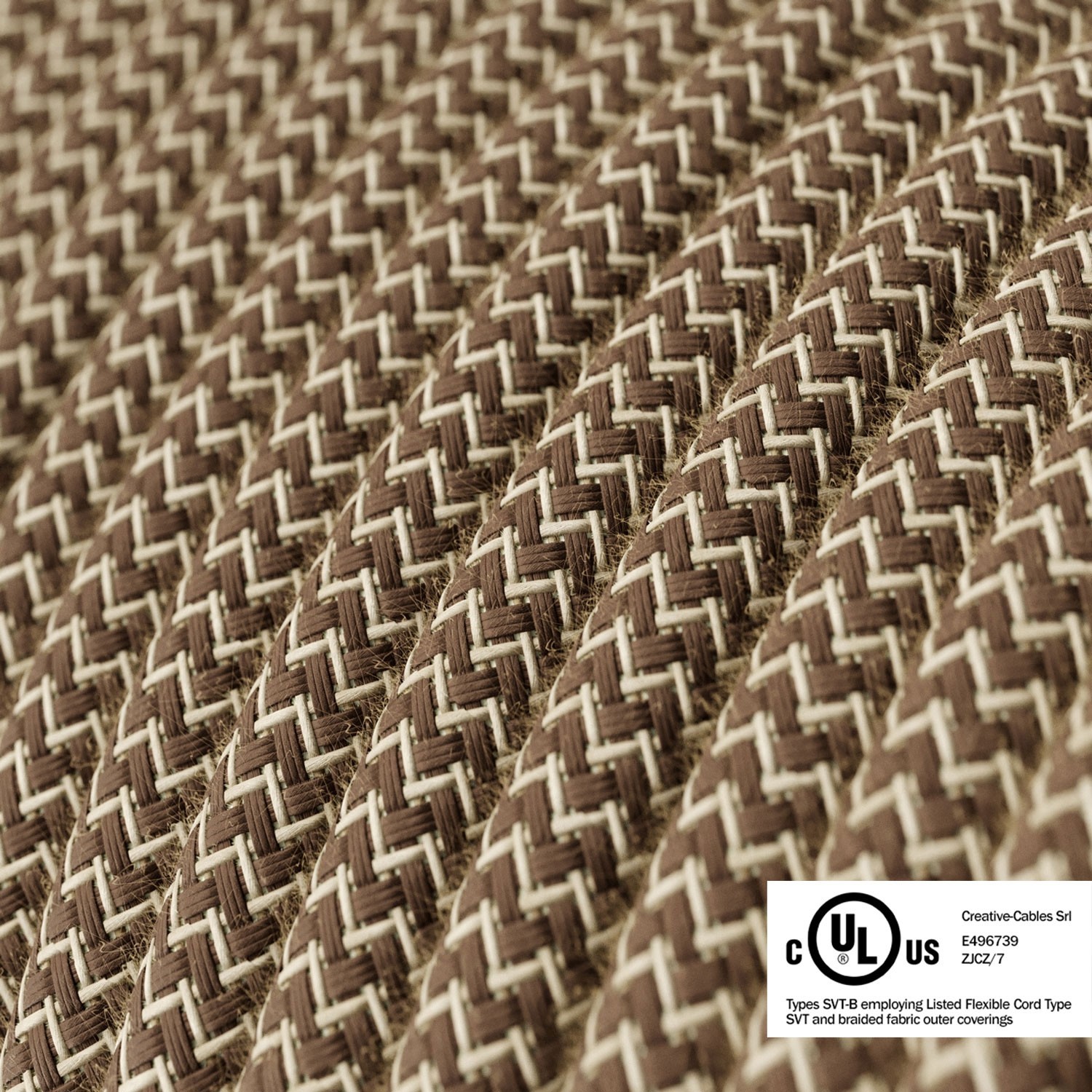 Natural & Brown Linen Chevron  covered Round electric cable - RD73