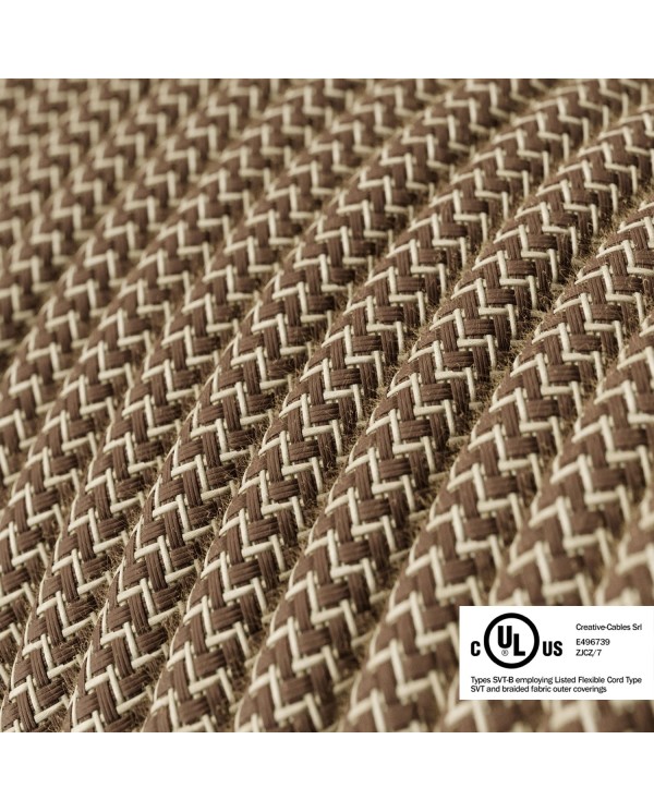 Natural & Brown Linen Chevron  covered Round electric cable - RD73