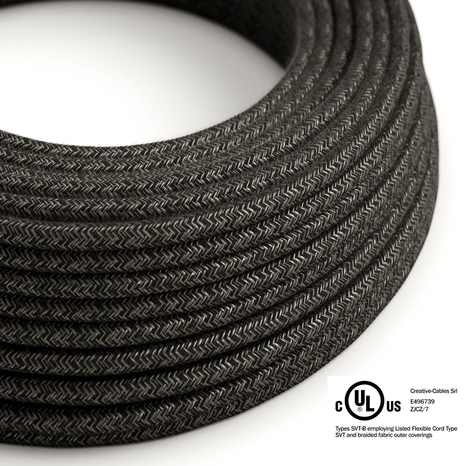 Charcoal Linen covered Round electric cable - RN03