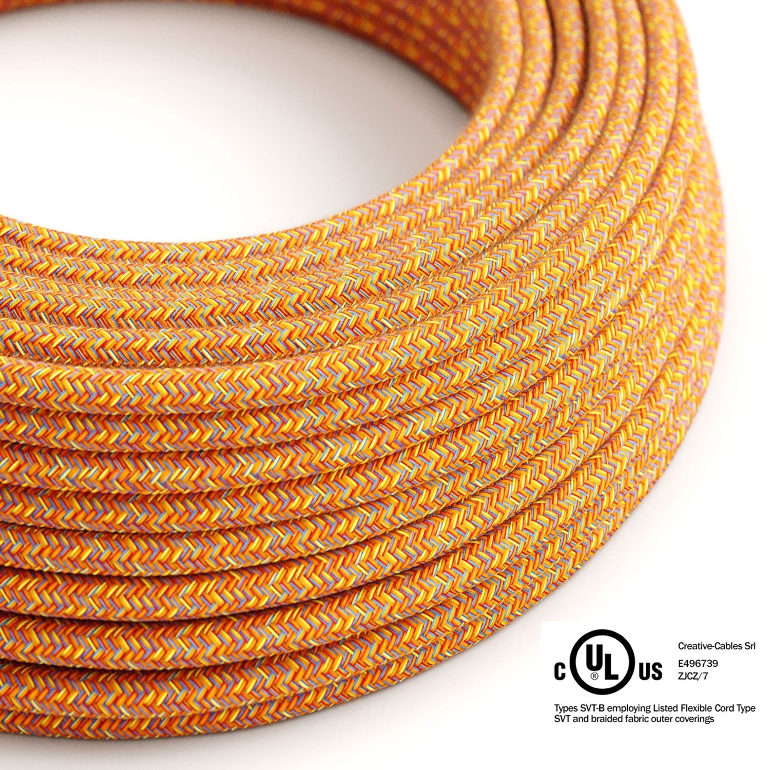 Orange Cotton Tweed covered Round electric cable - RX07