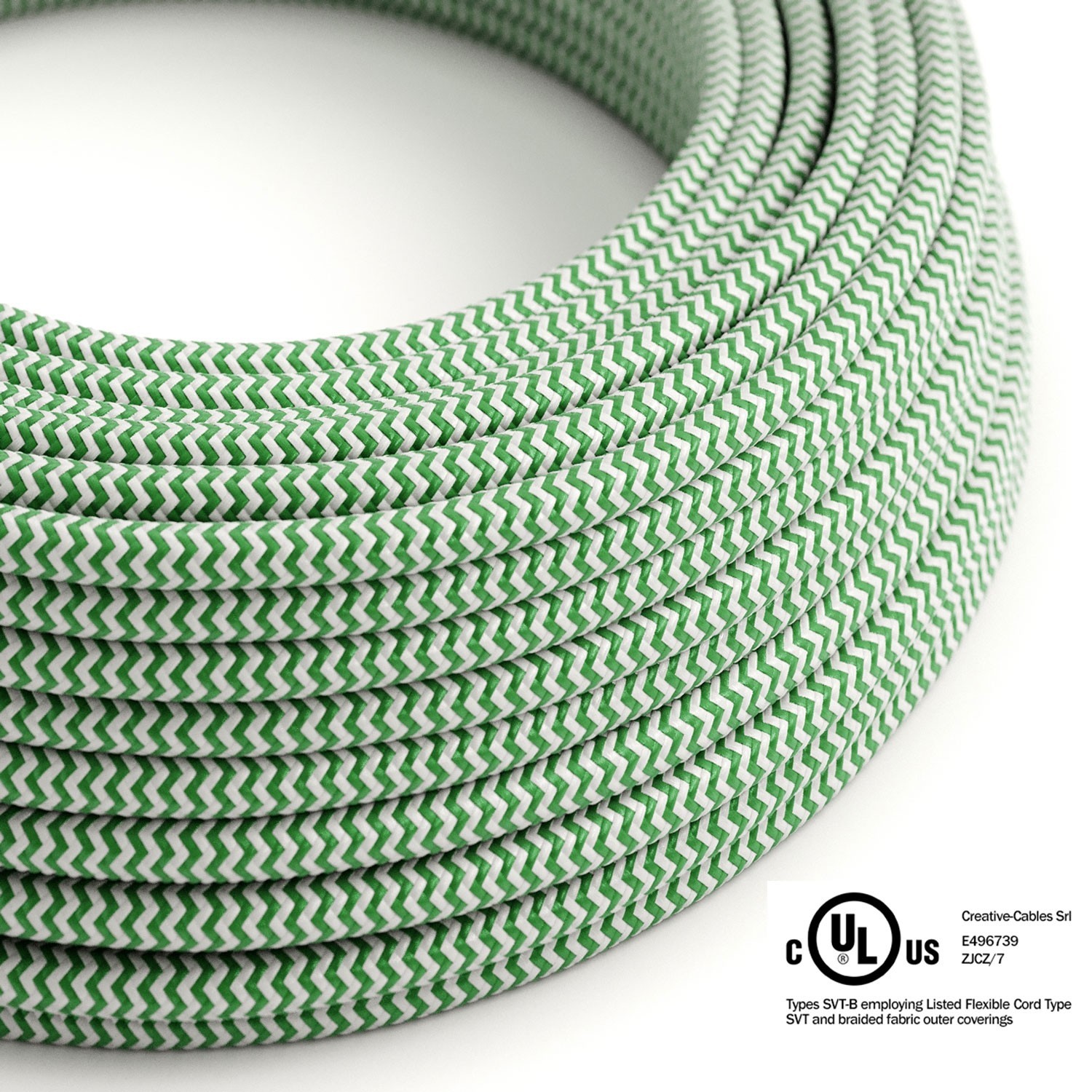 Green & White Chevron covered Round electric cable - RZ06