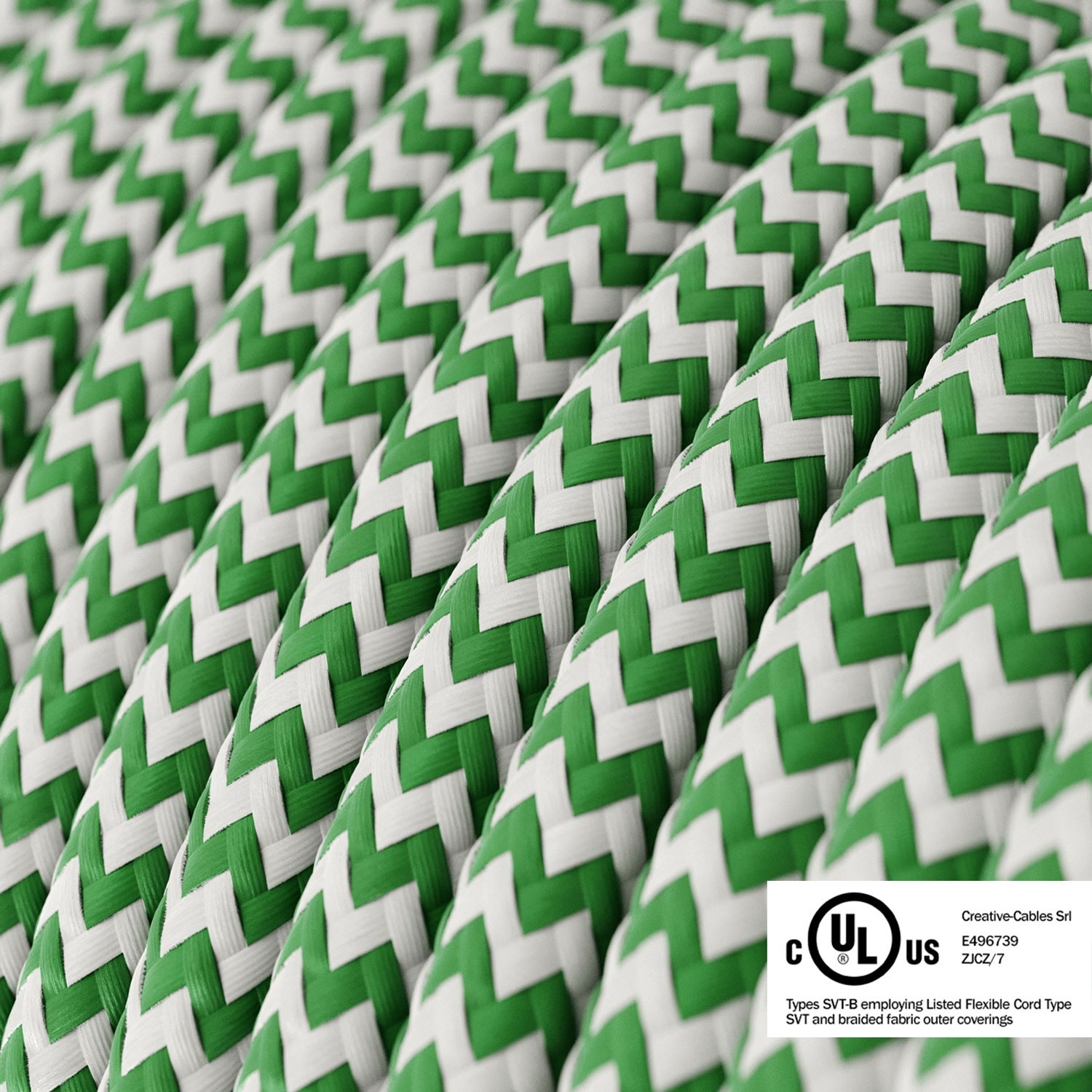 Green & White Chevron covered Round electric cable - RZ06