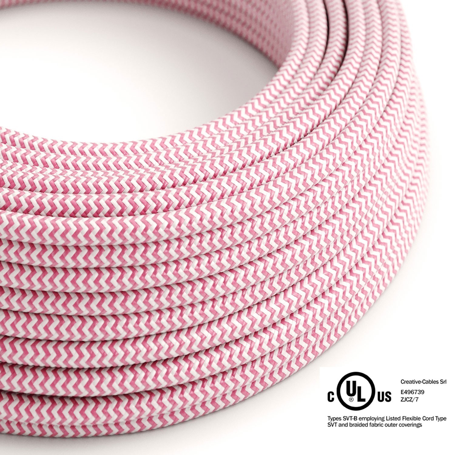 Fuchsia & White Chevron covered Round electric cable - RZ08