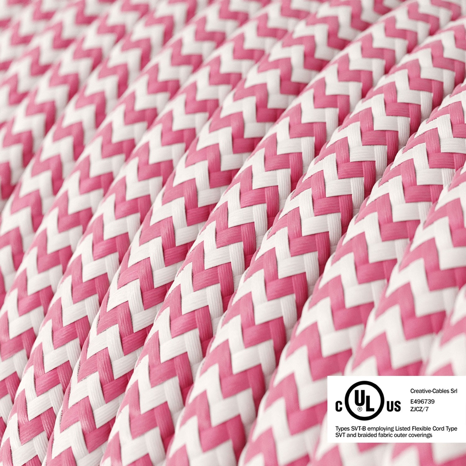 Fuchsia & White Chevron covered Round electric cable - RZ08