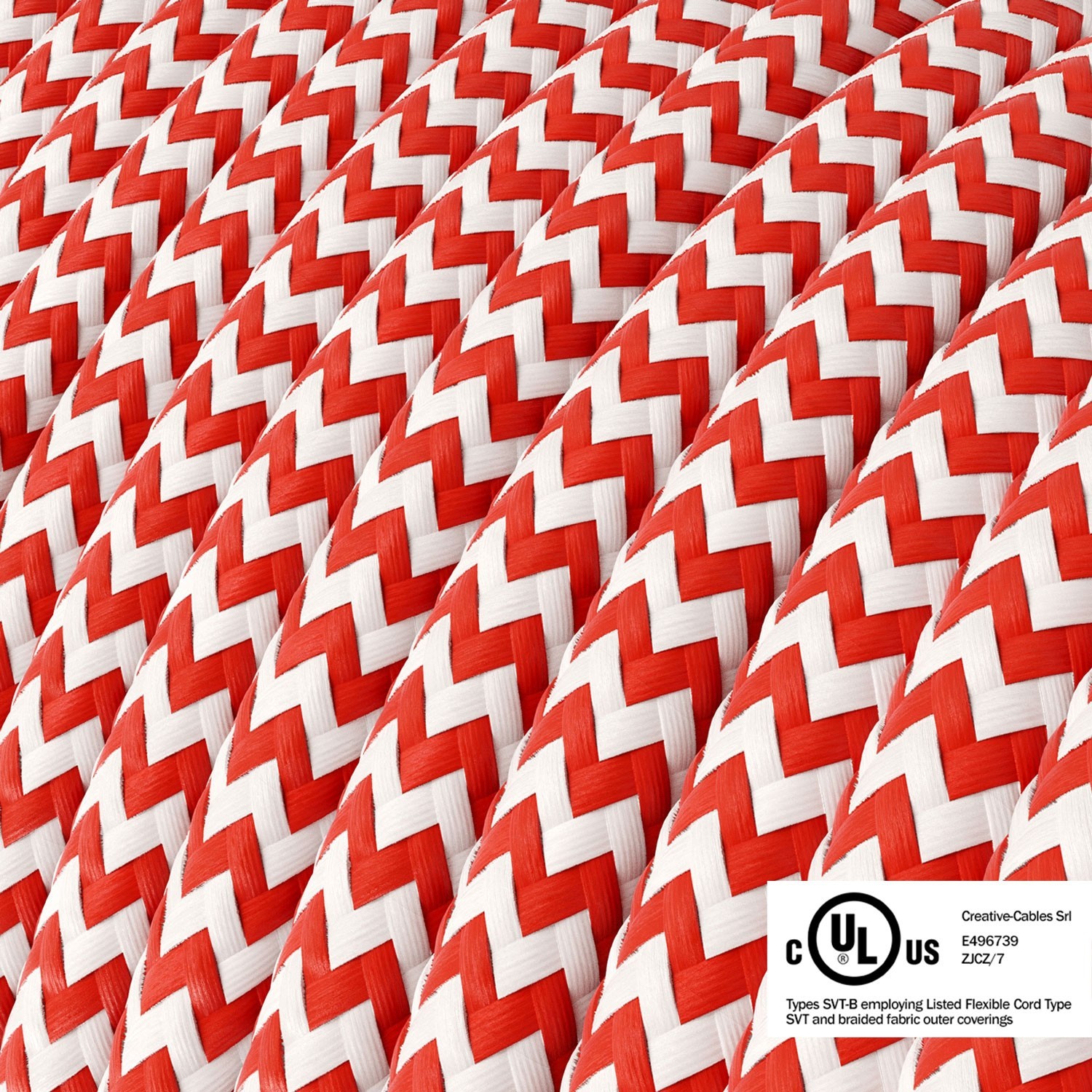 Red & White Chevron covered Round electric cable - RZ09