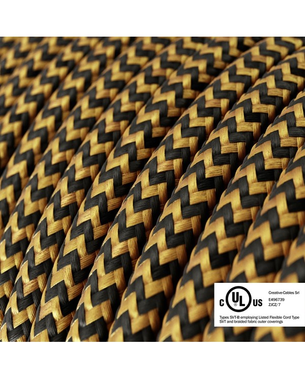 Gold & Black Rayon Chevron covered Round electric cable - RZ24