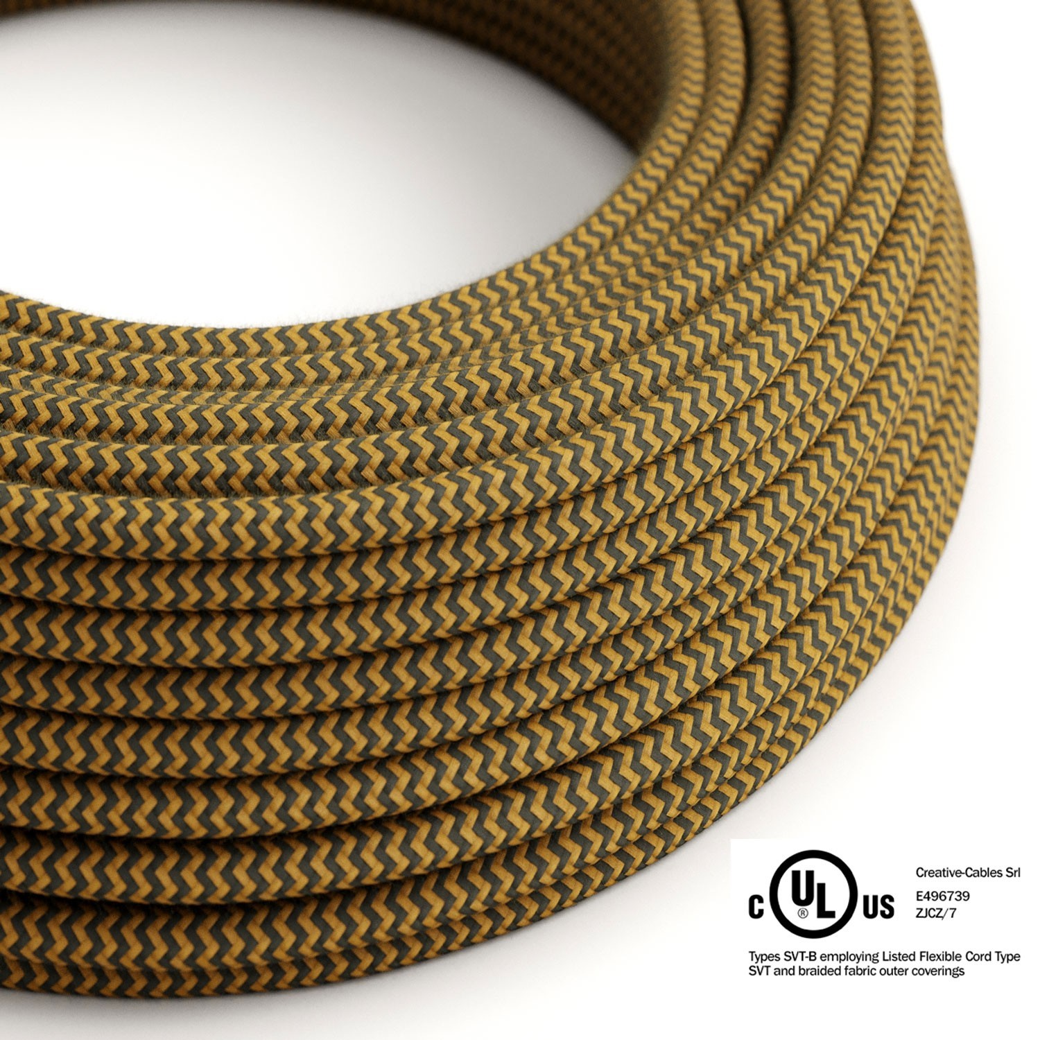 Mustard & Charcoal Cotton Chevron covered Round electric cable - RZ27