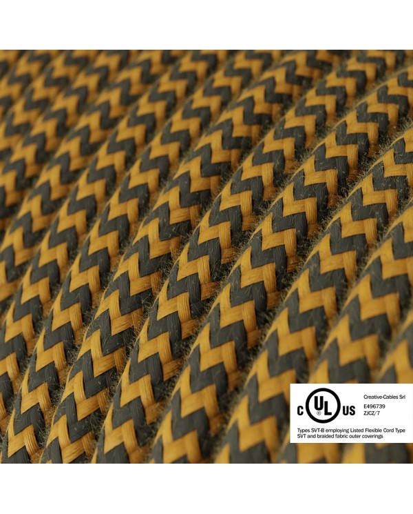 Mustard & Charcoal Cotton Chevron covered Round electric cable - RZ27