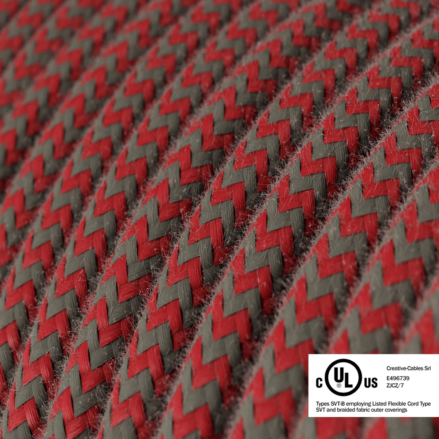 Red & Gray Cotton Chevron covered Round electric cable - RZ28