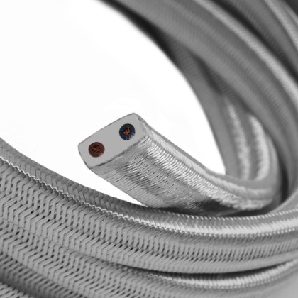 Electric Cable Color Cord for Custom String Lights, covered by Rayon fabric Silver (CM02)