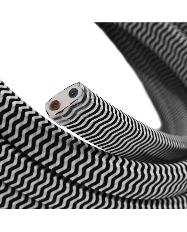 Electric Cable Color Cord for Custom String Lights, covered by Rayon fabric ZigZag Black & White (CZ04)