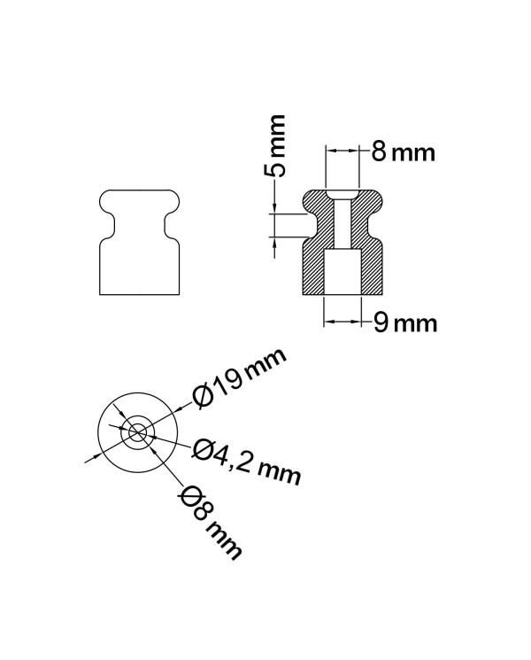 Porcelain insulator for wall system - 2 pieces