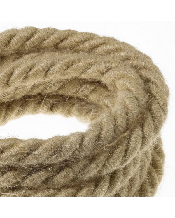 XL Rope electrical wire 18/3 AWG wire inside. Rough Jute Fabric covering. 16mm.