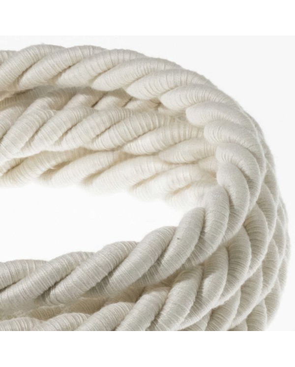 XL Rope electrical wire 18/3 AWG wire inside. Raw Cotton Fabric. 16mm.