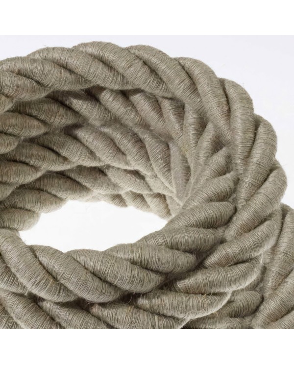 2XL Rope electrical wire 18/3 AWG wire inside. Natural Linen Fabric. 24mm.