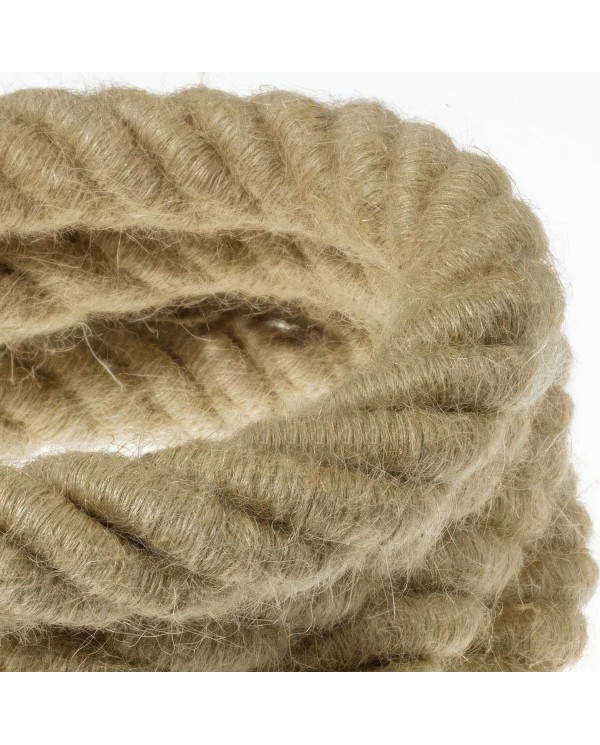 3XL Rope electrical wire 18/3 AWG wire inside. Rough Jute Fabric. 30mm.