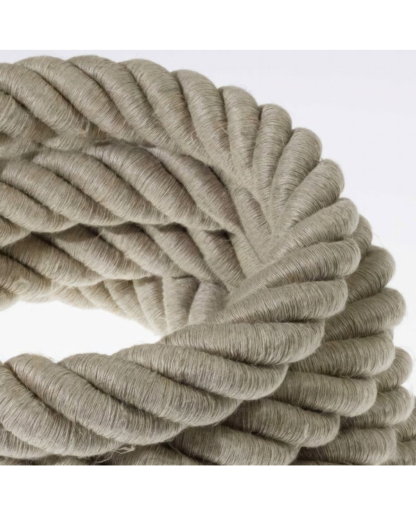 3XL Rope electrical wire 18/3 AWG wire inside. Natural Linen Fabric. 30mm.