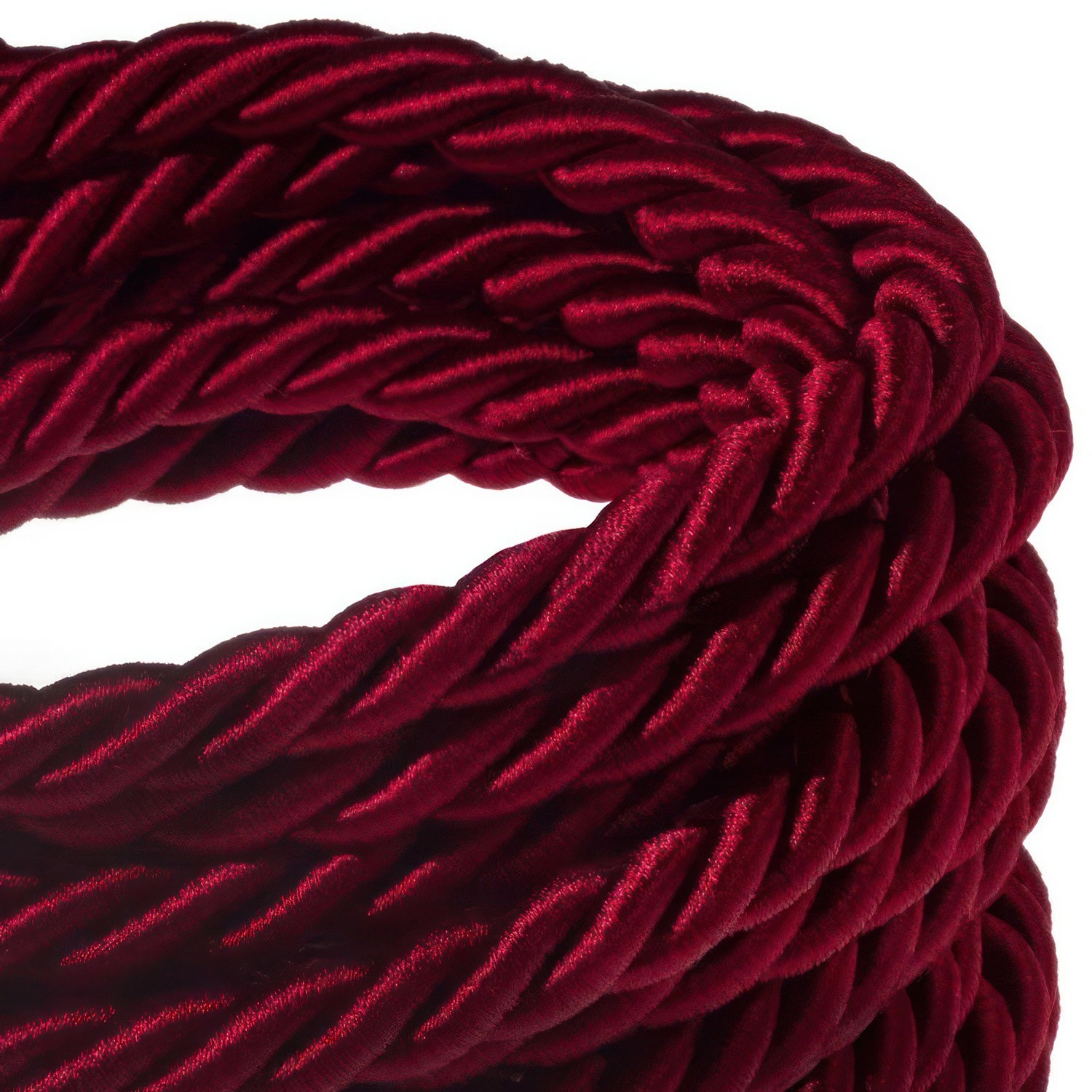 XL Rope electrical wire 18/3 AWG wire inside. Shiny Dark Bordeaux Fabric. 16mm.