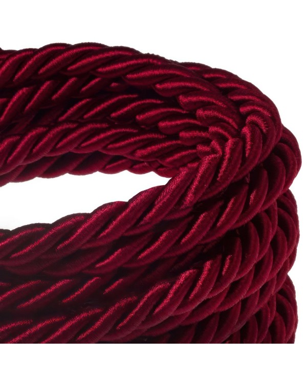 XL Rope electrical wire 18/3 AWG wire inside. Shiny Dark Bordeaux Fabric. 16mm.