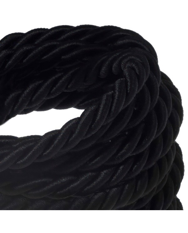 XL Rope electrical wire 18/3 AWG wire inside. Shiny Black Fabric. 16mm.