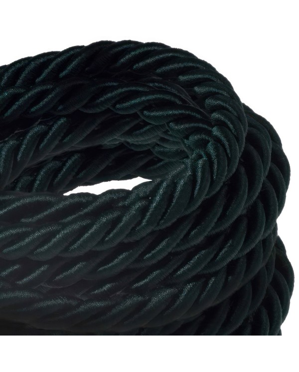 XL Rope electrical wire 18/3 AWG wire inside. Shiny Dark Green Fabric. 16mm.