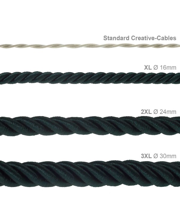 XL Rope electrical wire 18/3 AWG wire inside. Shiny Dark Green Fabric. 16mm.