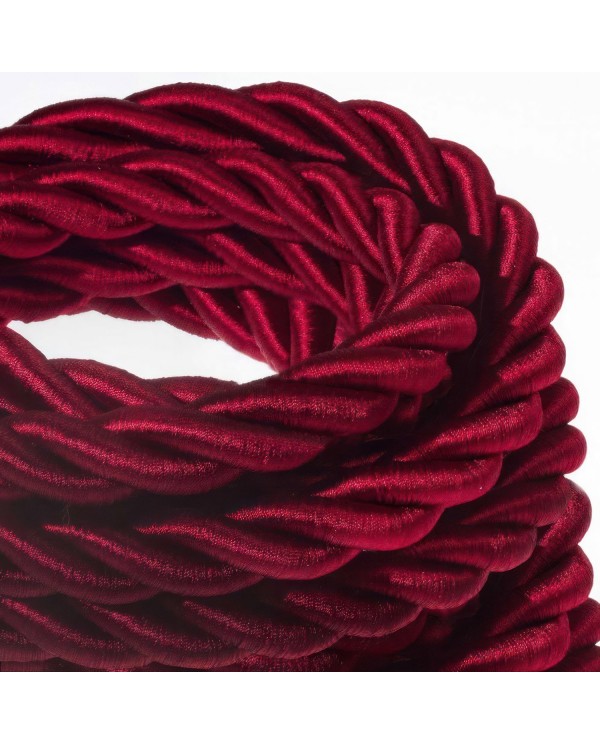 2XL Rope electrical wire 18/3 AWG wire inside. Shiny Dark Bordeaux Fabric. 24mm.