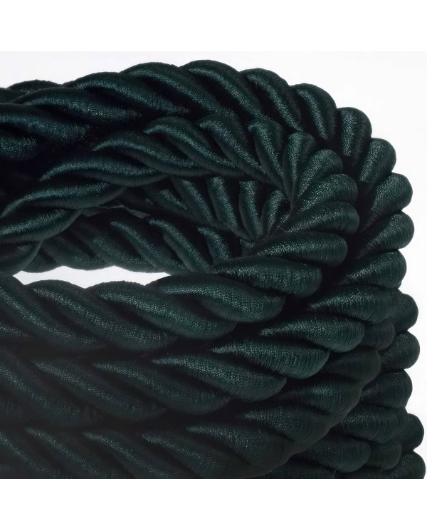 2XL Rope electrical wire 18/3 AWG wire inside. Shiny Dark Green Fabric. 24mm.