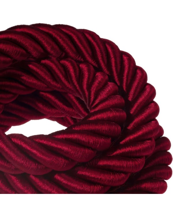 3XL Rope electrical wire 18/3 AWG wire inside. Shiny Dark Bordeaux Fabric. 30mm.