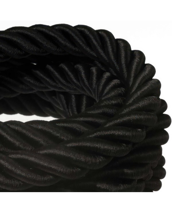 3XL Rope electrical wire 18/3 AWG wire inside. Shiny Black Fabric. 30mm.