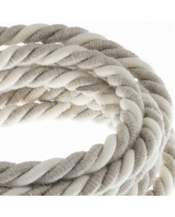 XL Rope electrical wire 18/3 AWG wire inside. Natural Linen and Raw Cotton Fabric. 16mm.