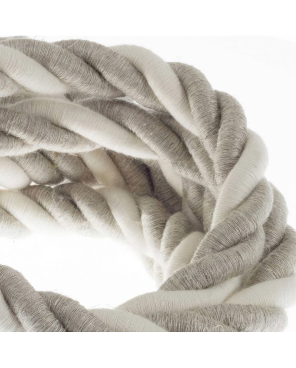 2XL Rope electrical wire 18/3 AWG wire inside. Natural Linen and Raw Cotton Fabric. 24mm.