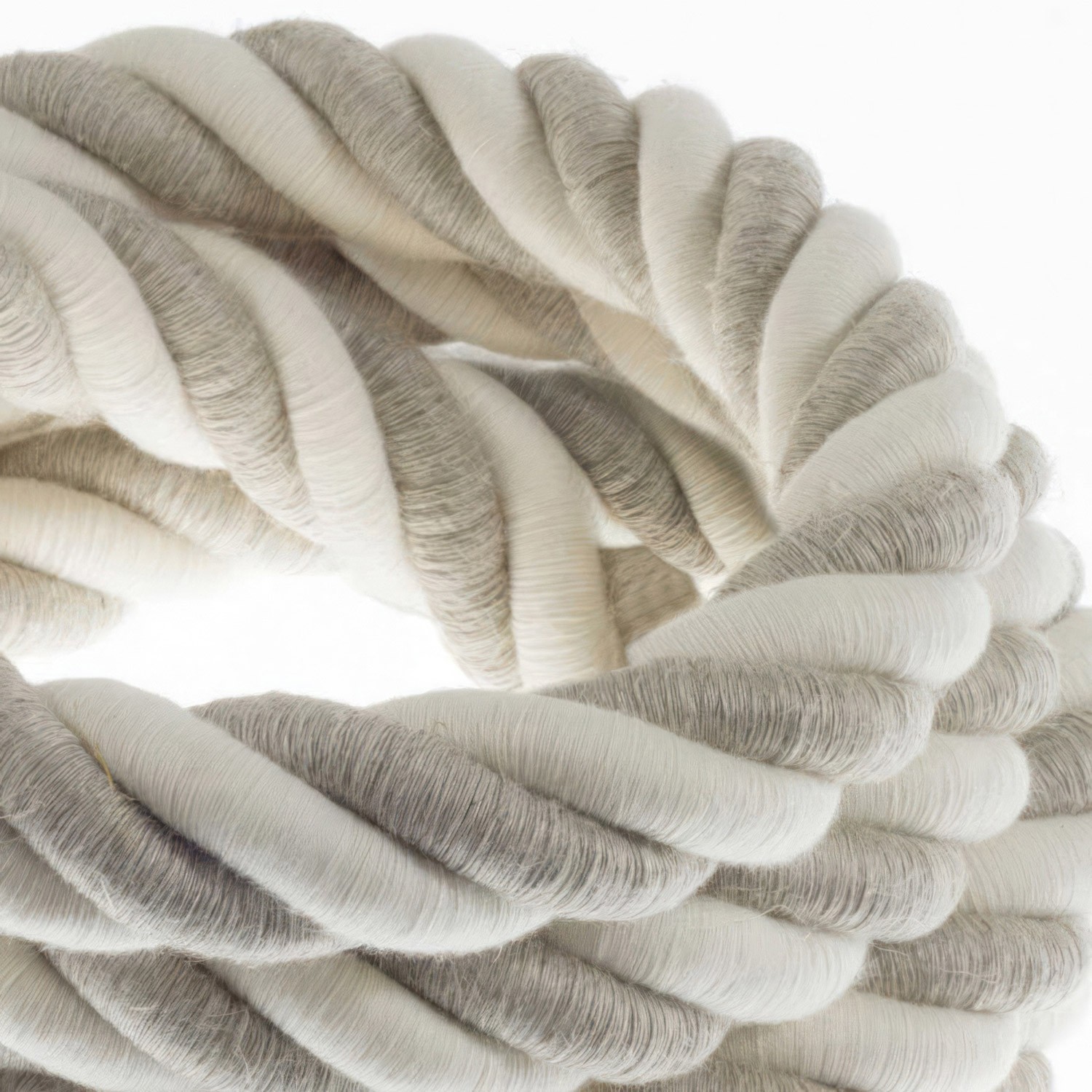 3XL Rope electrical wire 18/3 AWG wire inside. Natural Linen and Raw Cotton Fabric. 30mm.