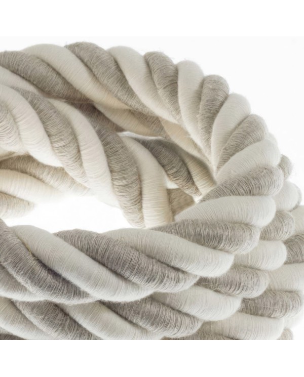 3XL Rope electrical wire 18/3 AWG wire inside. Natural Linen and Raw Cotton Fabric. 30mm.