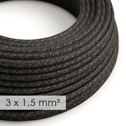 Extension Cord - Round Charcoal Linen RN03 - 15/3 AWG