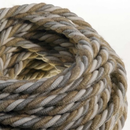 XL Rope electrical wire 18/3 AWG wire inside. Natural linen, cotton fabric and jute covering Country. 16mm.